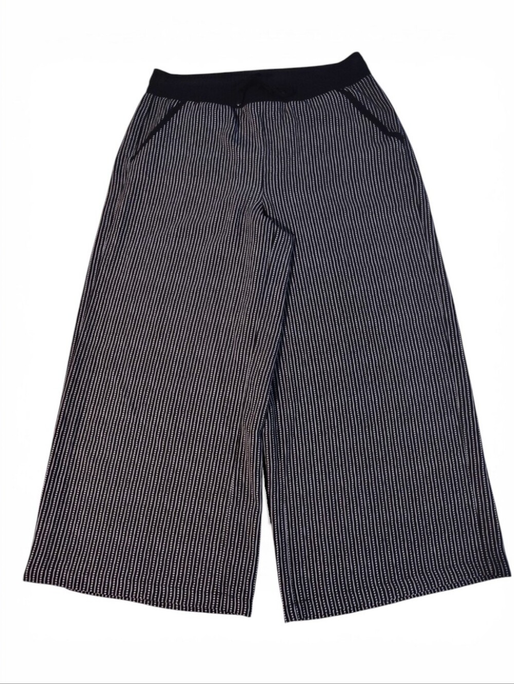 🆕️ Max Studio Black & White Striped Pull-on Cropped Wide Leg Pant Womens Large - Picture 7 of 11